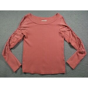 Free People Top Womens Size Medium Pink Daisy Chain Cuffed Braid Long Sleeve